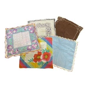 Vintage 1960s Lot Of 5 Assorted Handkerchiefs Textiles Cottage Core